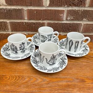 Vintage Cooks Club Sterling Cafe Bistro Coffee Tea Cups & Saucer Black White Set